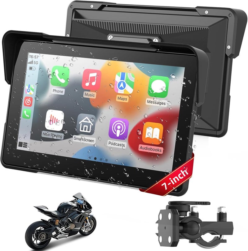 MITNOTY 7 Inch Wireless Motorcycle CarPlay &Android Auto, Waterproof Smart GPS Navigation System, Portable Moto Car Play Screen with Dual Bluetooth, Voice Control, Navigation, Siri/G-Assist, Anti-Glare - Image 1